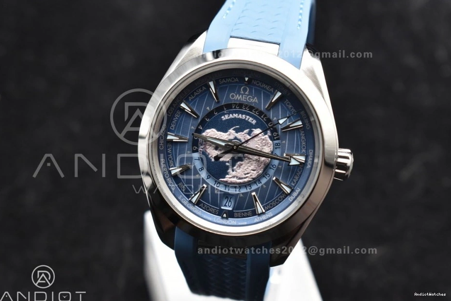 Edition Blue Best Terra Worldtimer Summer GMT A8938 43mm Rubber 511 Clone Comfortable VSF on Aqua Dial Super 1:1 Strap Blue 1101